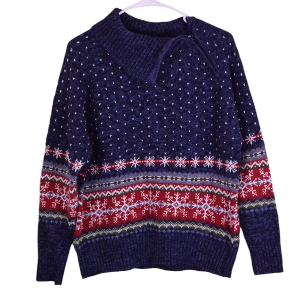 Tiara International Chunky Cotton Fair Isle Holiday Sweater Winter Christmas - M